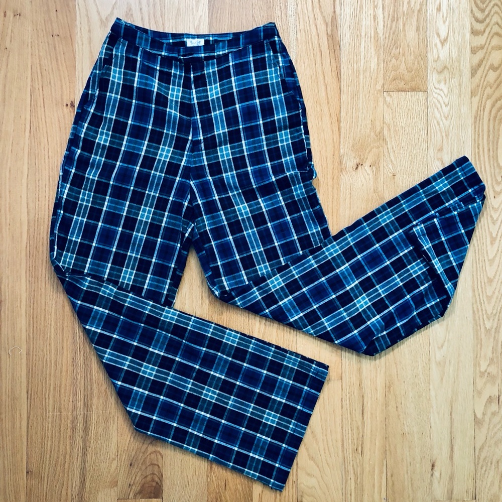 PacSun John Galt wide leg navy plaid pants sz S